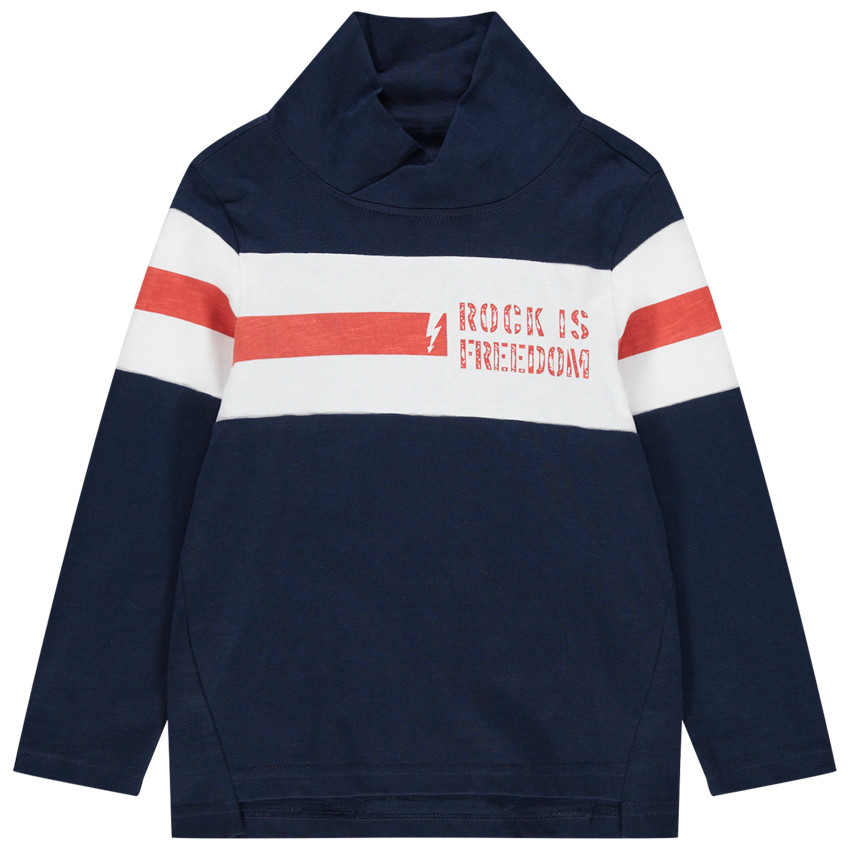 T-shirt manches longues à col croisé et bandes contrastées 