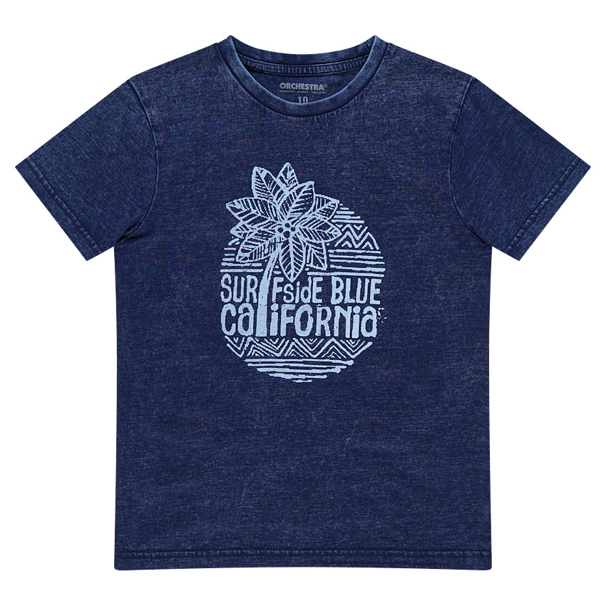 Junior - Tee-shirt manches courtes bleu jeans avec print esprit surf 