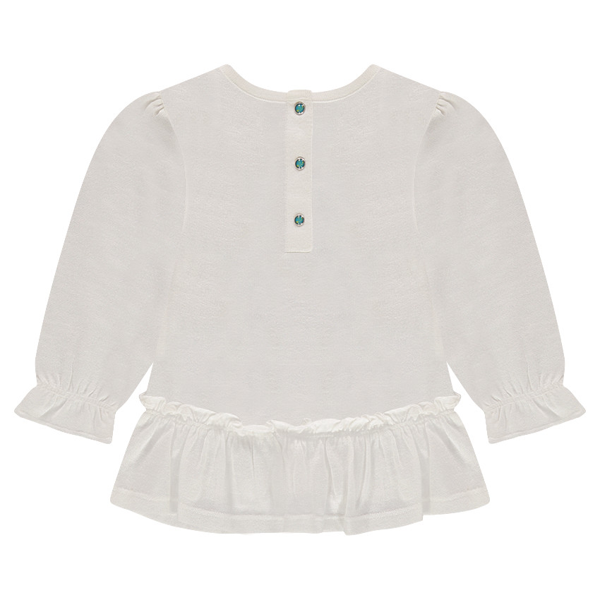 Tee-shirt manches longues volanté avec oiseau printé et feuilles brodées 