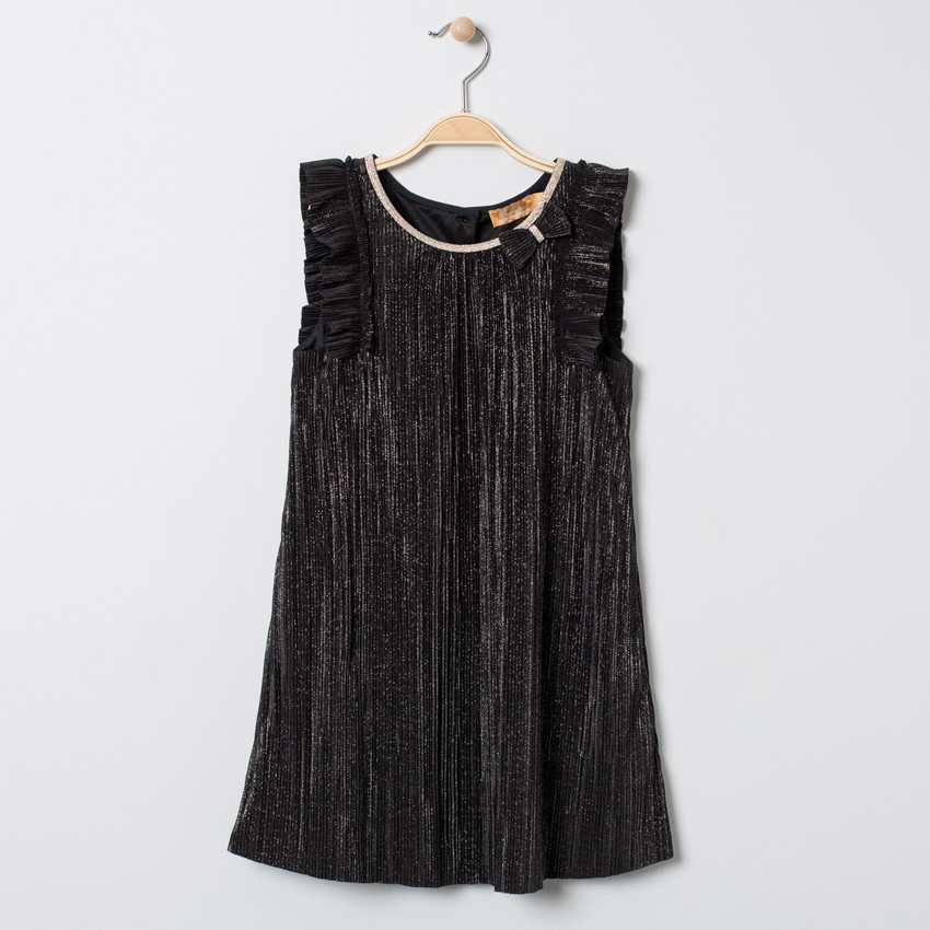 Robe de fêtes plissée irisée à manches volantées 