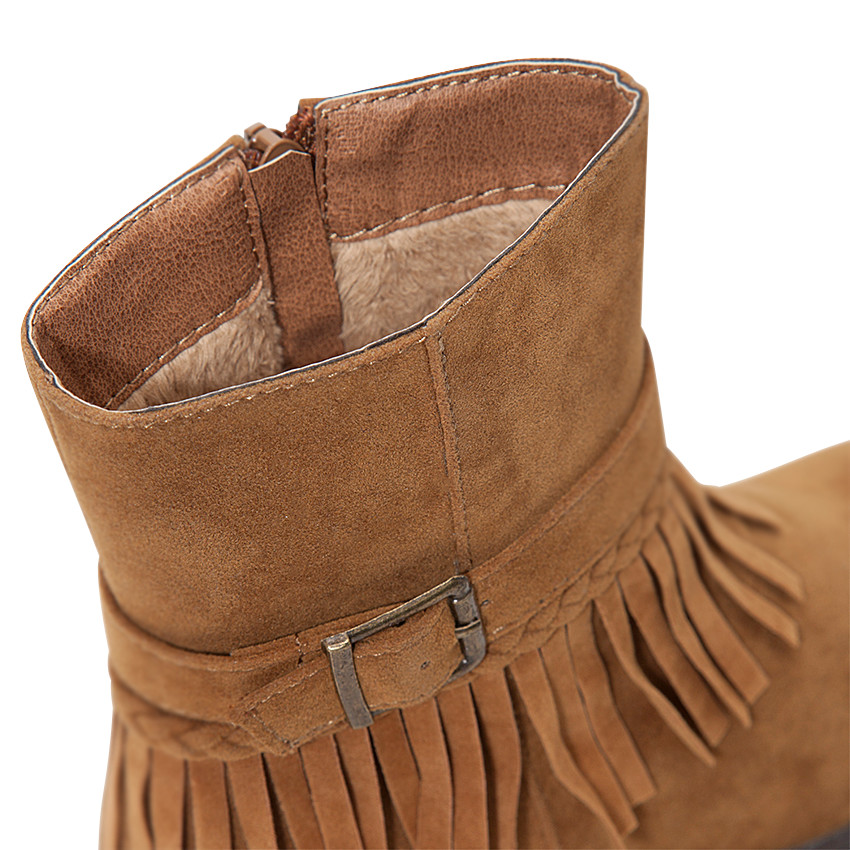 Bottines à franges et tresses effet suédine 