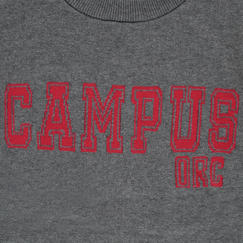 Junior - Pull en tricot gris chiné avec message printé devant 