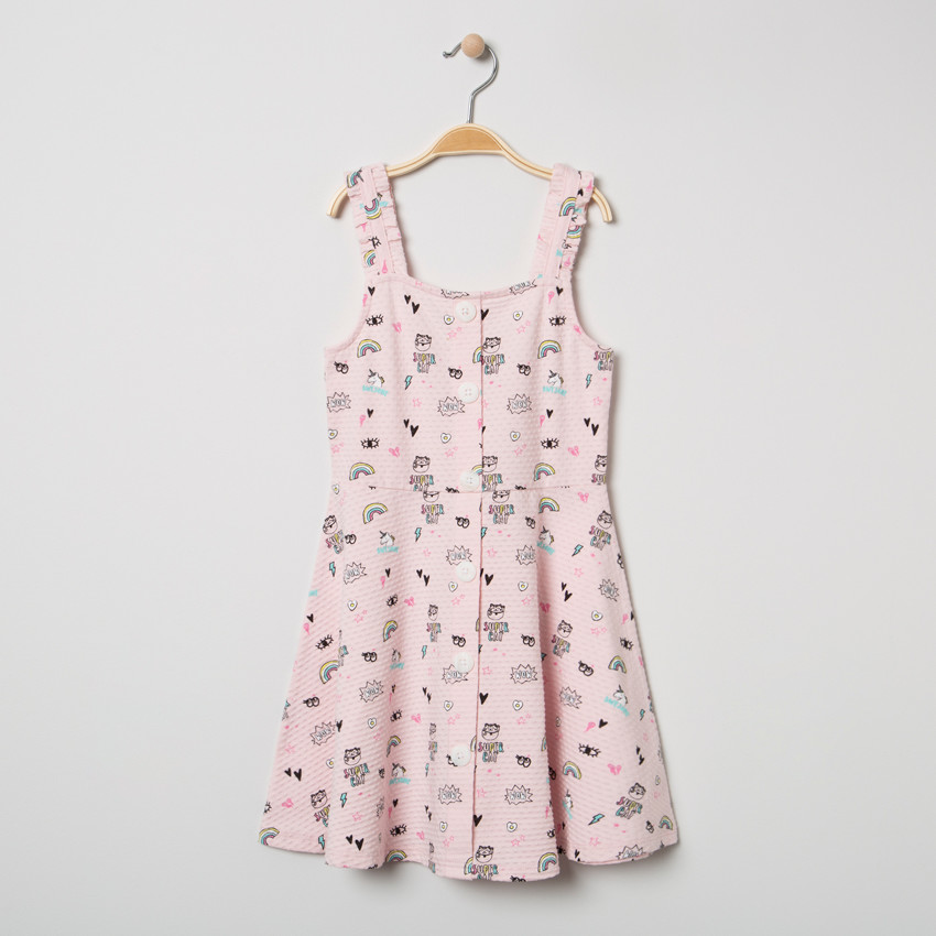 Robe à bretelles en maille fantaisie et imprimés all-over 