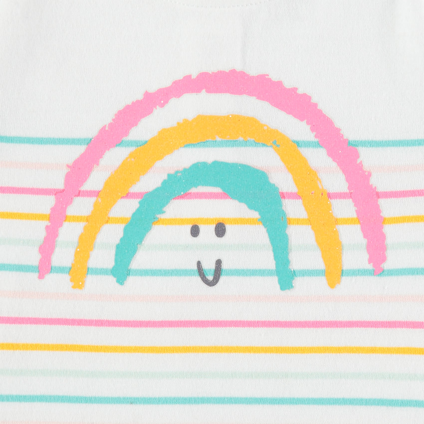 Marinière en coton bio à rayures colorées et arc-en-ciel printé 