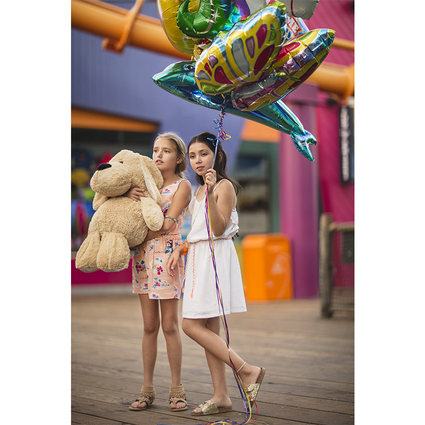 Junior - Robe en voile de coton à carreaux avec volants et ceinture 