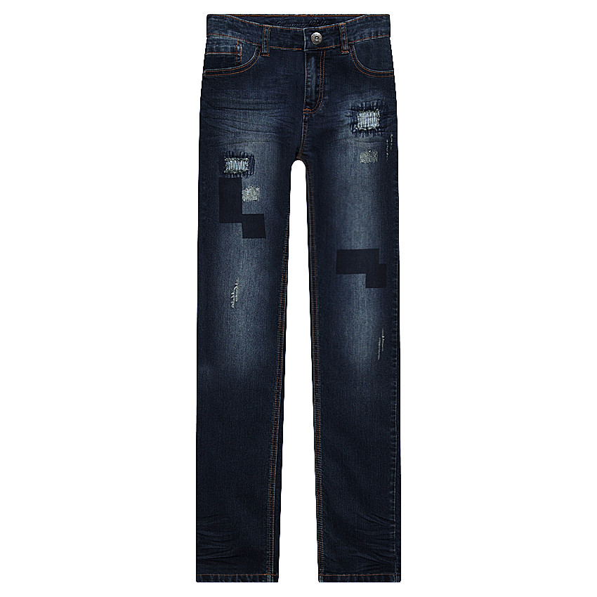 Junior - Jeans coupe slim effet used avec patchs 
