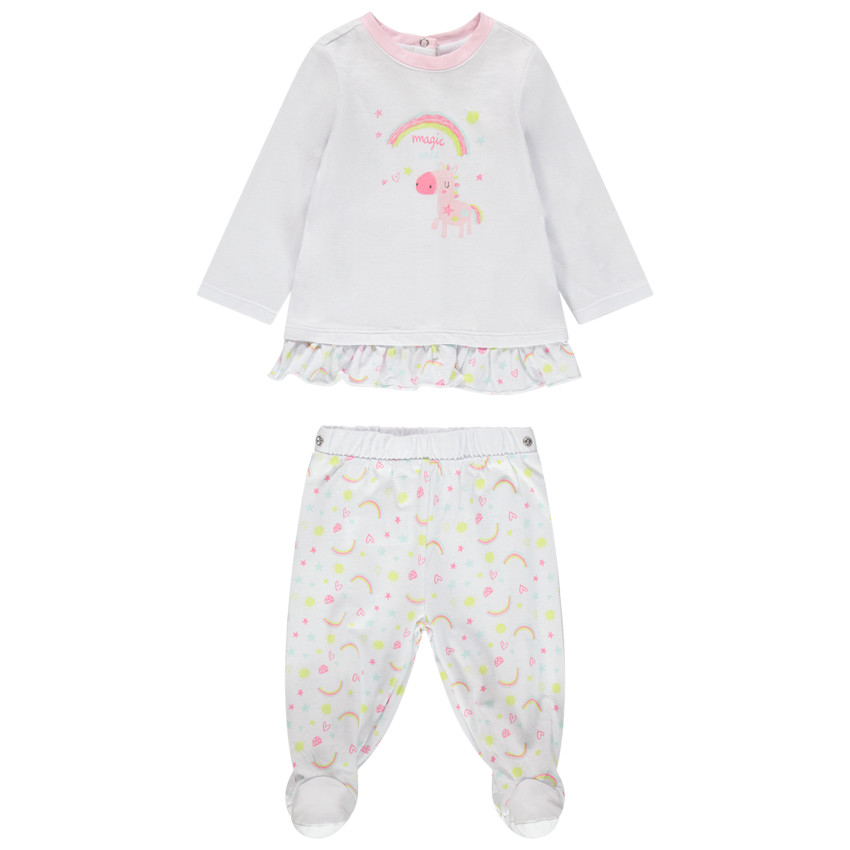 Pyjama van jersey met eenhoornprint en regenboogjes 
