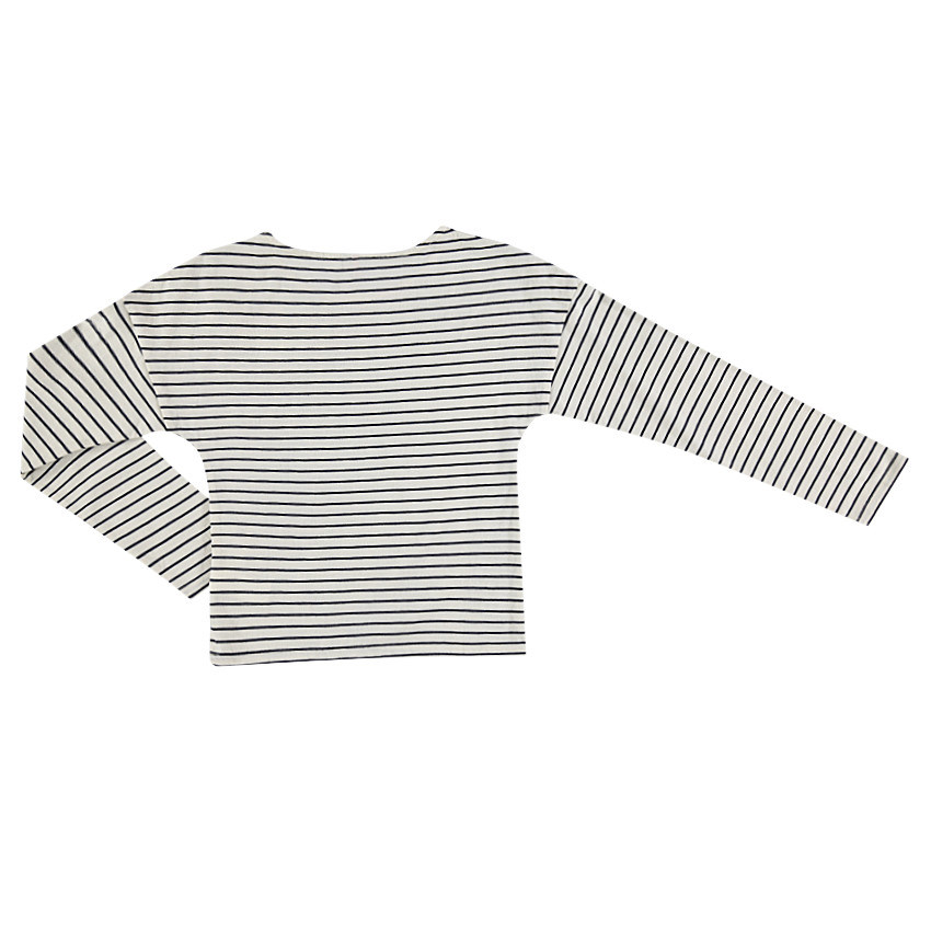 Junior - Tee-shirt manches longues rayé avec rose brodée 