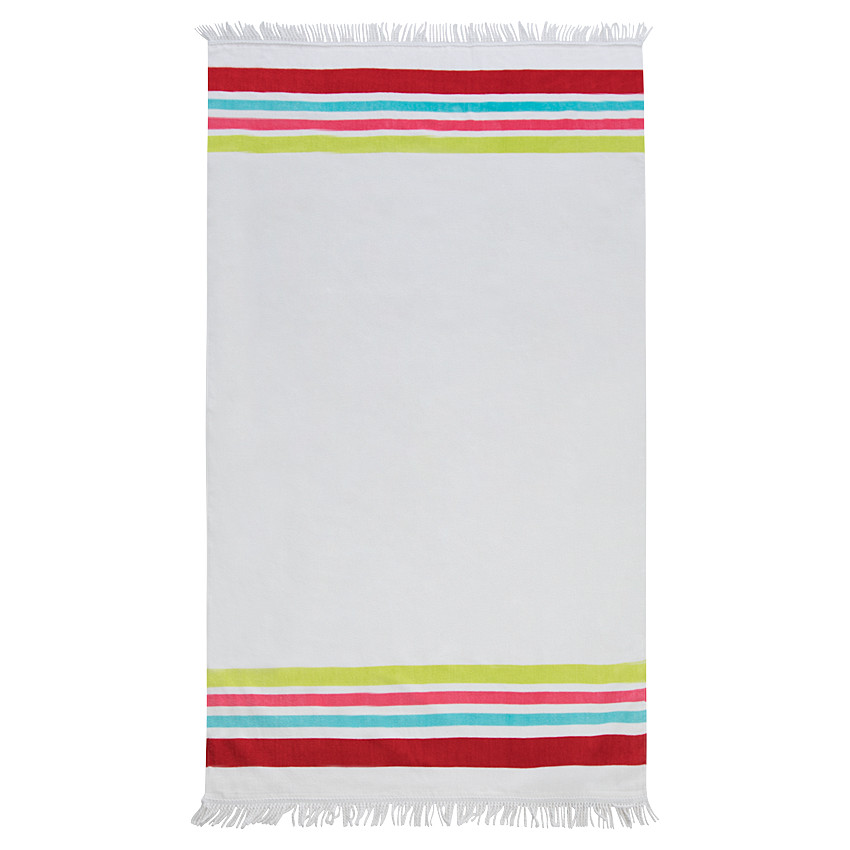Serviette de plage avec rayures contrastées et franges 