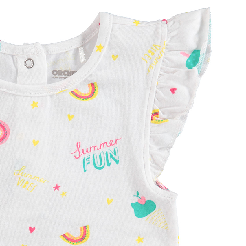 Lot de 2 tee-shirt manches courtes volantées uni/imprimé all-over 