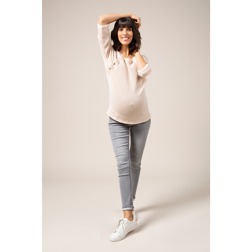 Sweat de grossesse en maille fantaisie avec boutonnage sur le devant 