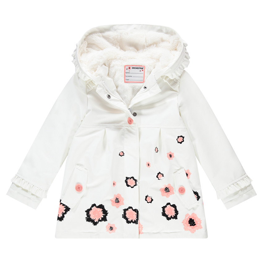 Parka en gomme doublée sherpa avec fleurs printées 