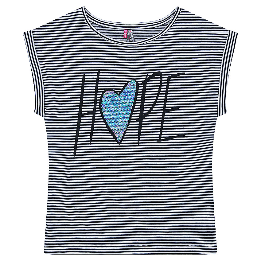 Junior - Tee-shirt manches courtes rayé avec coeur en sequins iridescents 