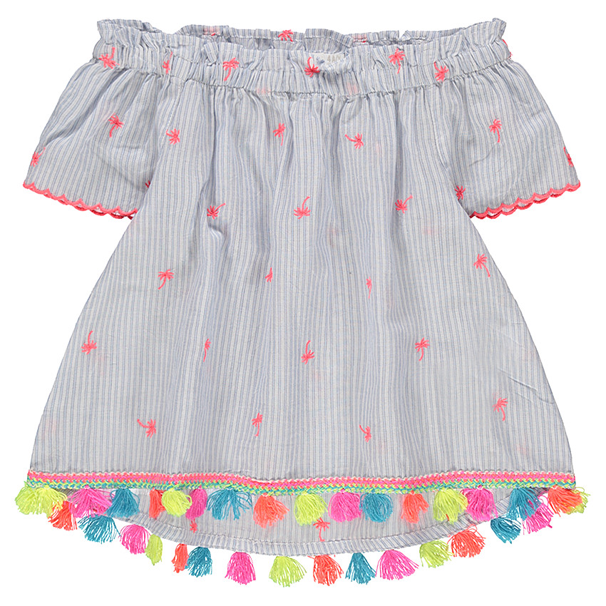 Top rayé à épaules ajourées avec palmiers et pompons 