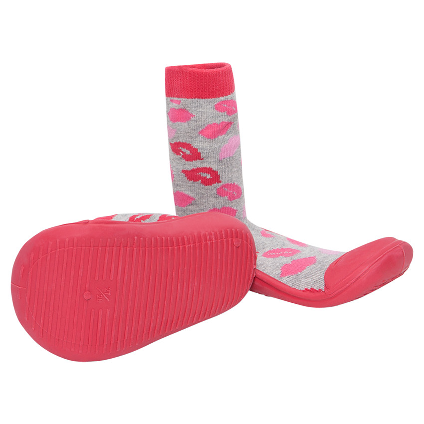 Chaussons chaussettes imprimés bouches et semelle en gomme 