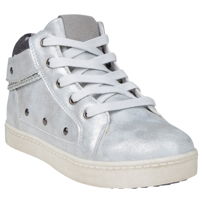 Bottillons argentés à lacets avec paillettes et tresses fantaisie du 28 au 38 