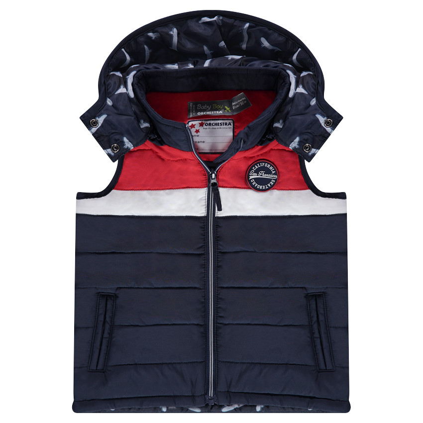 Doudoune sans manches matelassée avec capuche amovible et badge patché 