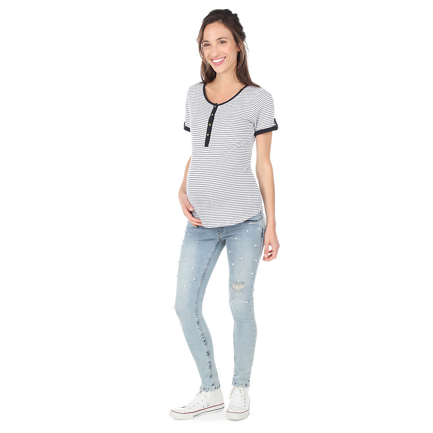 Tee-shirt manches courtes de grossesse et d'allaitement avec rayures all-over 