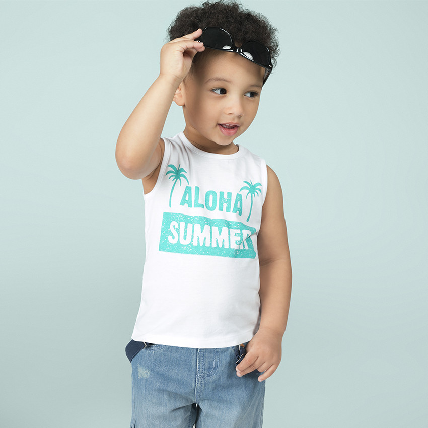 Débardeur en maille uni avec message effet crinkle sur le devant 