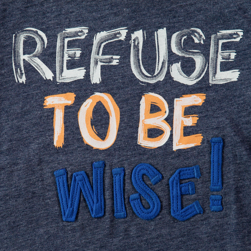 T-shirt manches longues en jersey chiné avec message printé et brodé 