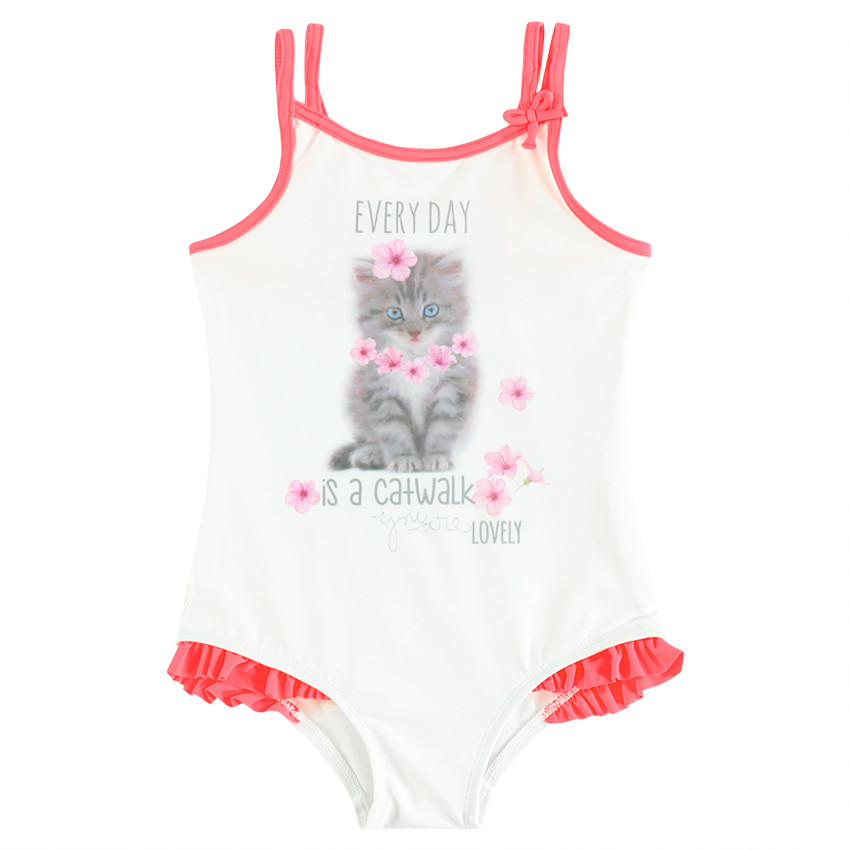 Maillot de bain 1 pièce à volants et print chaton  