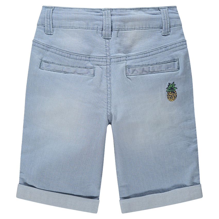 Bermuda à fines rayures effet used et broderies 