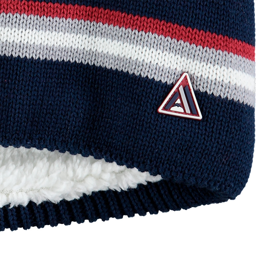 Snood en tricot à rayures jacquard avec doublure en sherpa et badge en gomme 