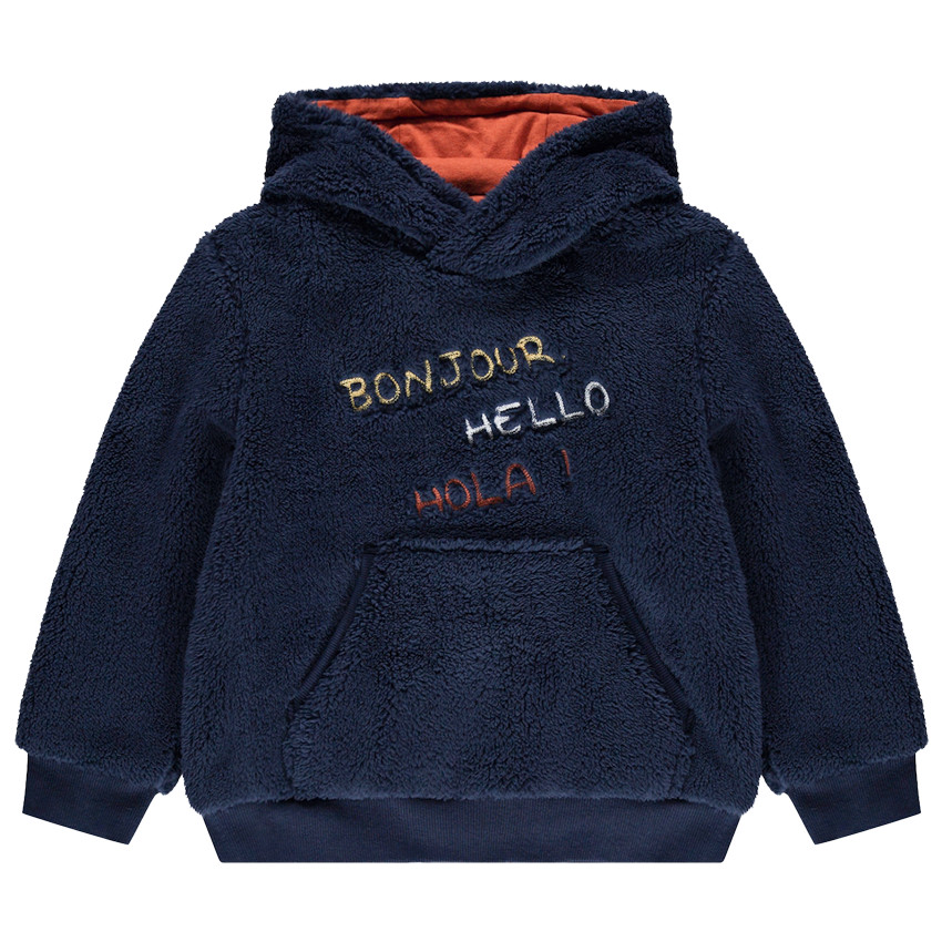 Sweat en sherpa à capuche à poche et inscription printée 