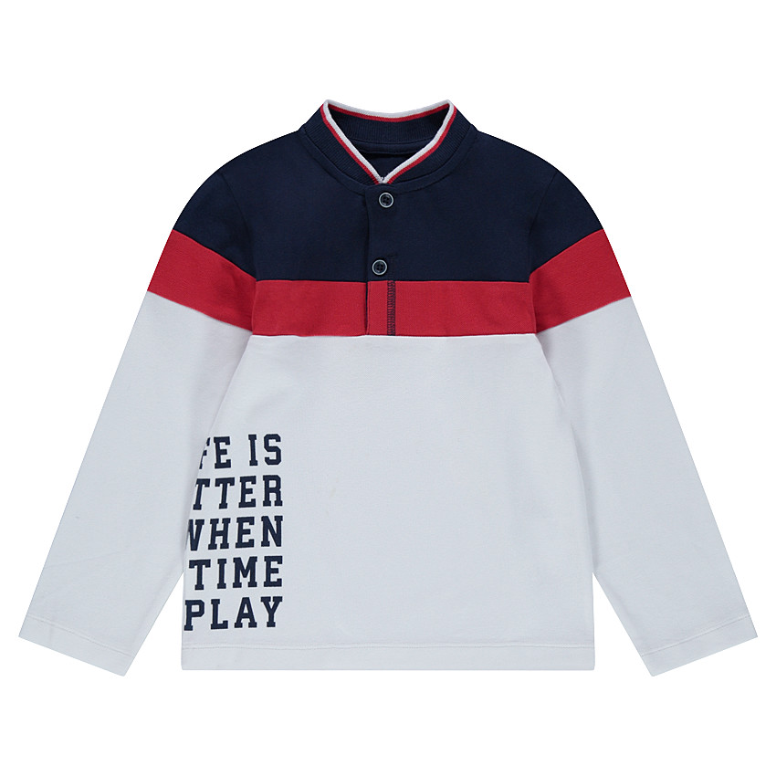 Polo manches longues en coton piqué avec bandes contrastées et poche 