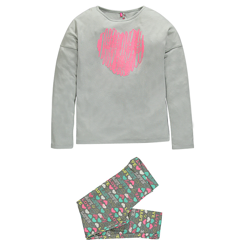 Junior - Pyjama gris avec motif et imprimé coeurs  