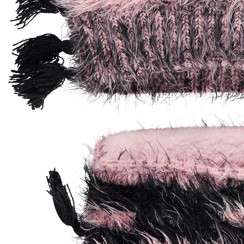 Ensemble bonnet et snood en tricot poil zébré doublé sherpa 