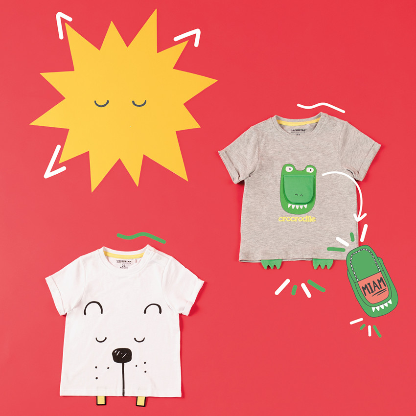 T-shirt manches courtes en coton bio à animal printé 