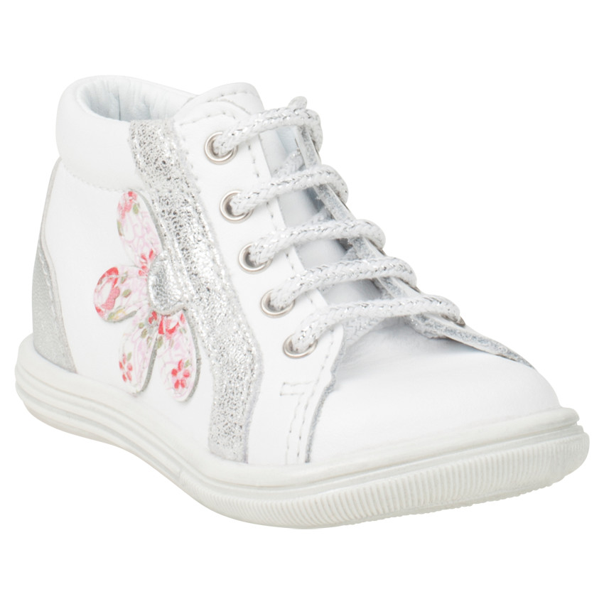 Bottillons en cuir à lacets avec patch fleur 