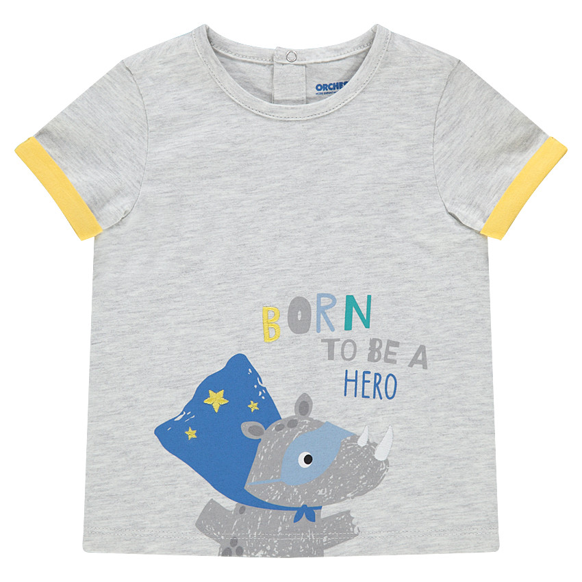 Tee-shirt manches courtes chiné avec animal et message printés 