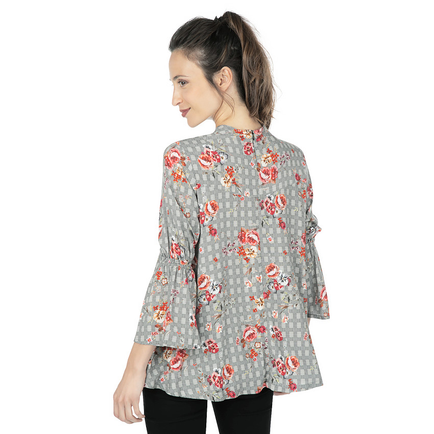 Top de grossesse ample à carreaux et fleurs all-over 