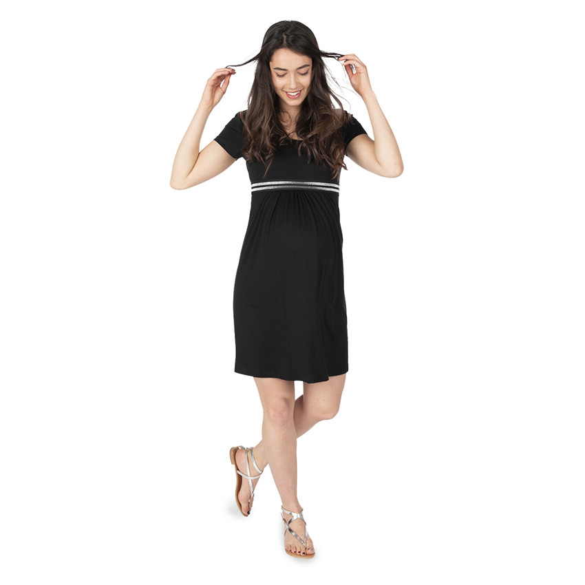 Robe manches courtes avec élastique brillant 