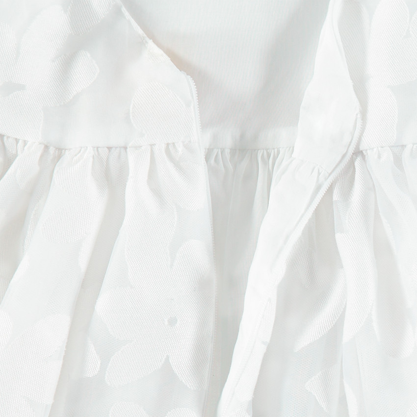 Robe de cérémonie manches courtes en tulle avec fleurs all-over  