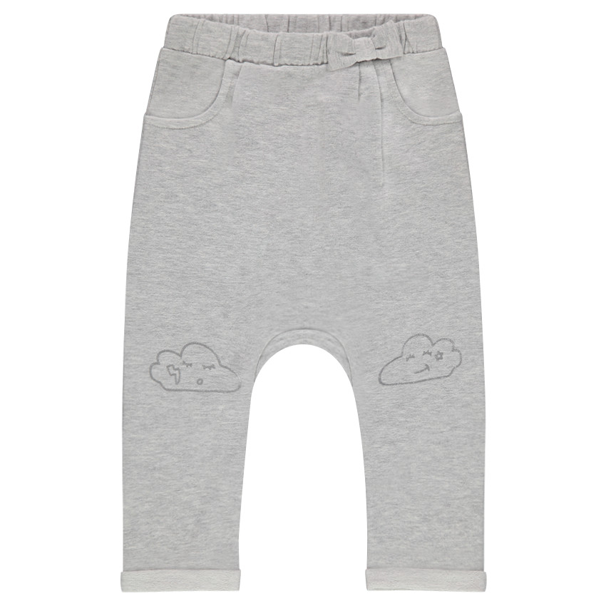 Pantalon de jogging en molleton uni avec nuage printé sur les genoux 