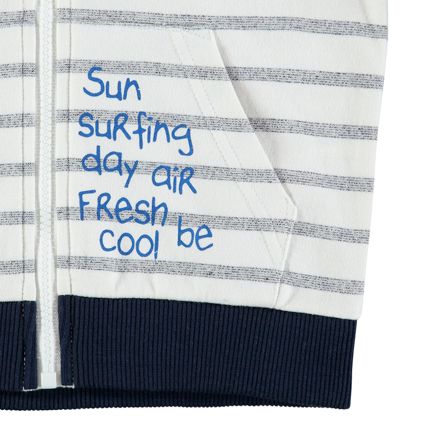 Gilet en molleton rayé à capuche avec inscriptions printées 