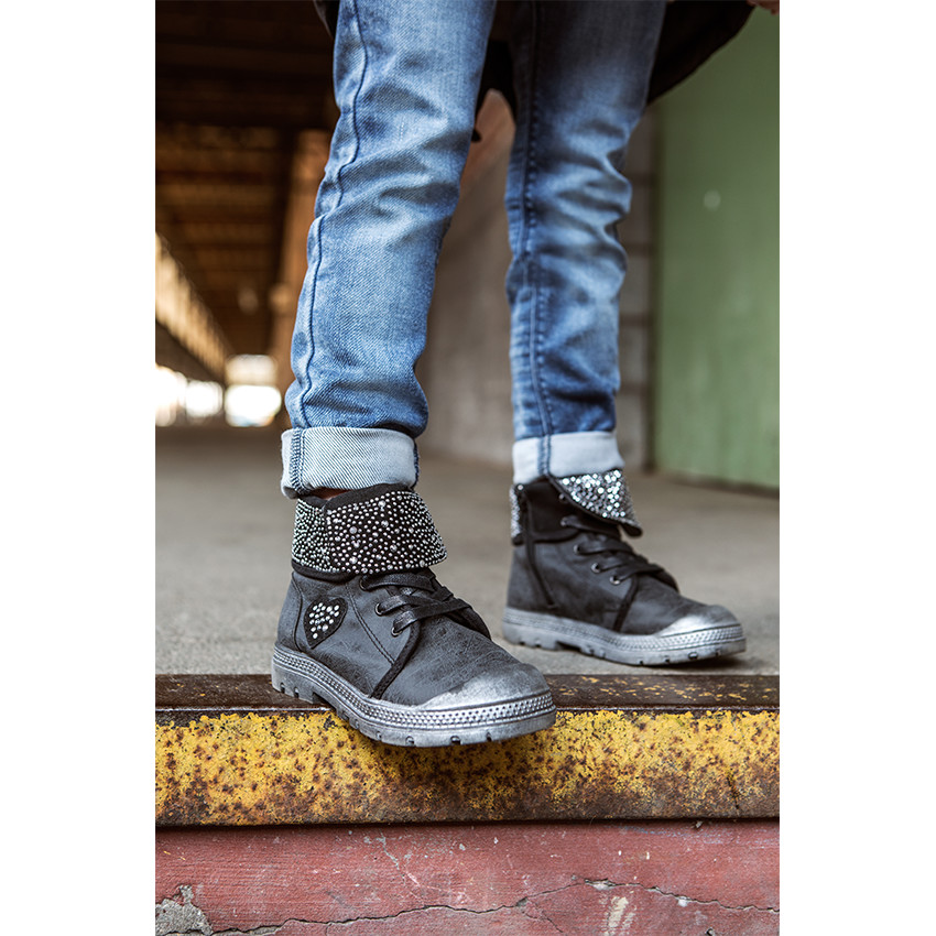 Baskets montantes à revers à strass du 24 au 27 