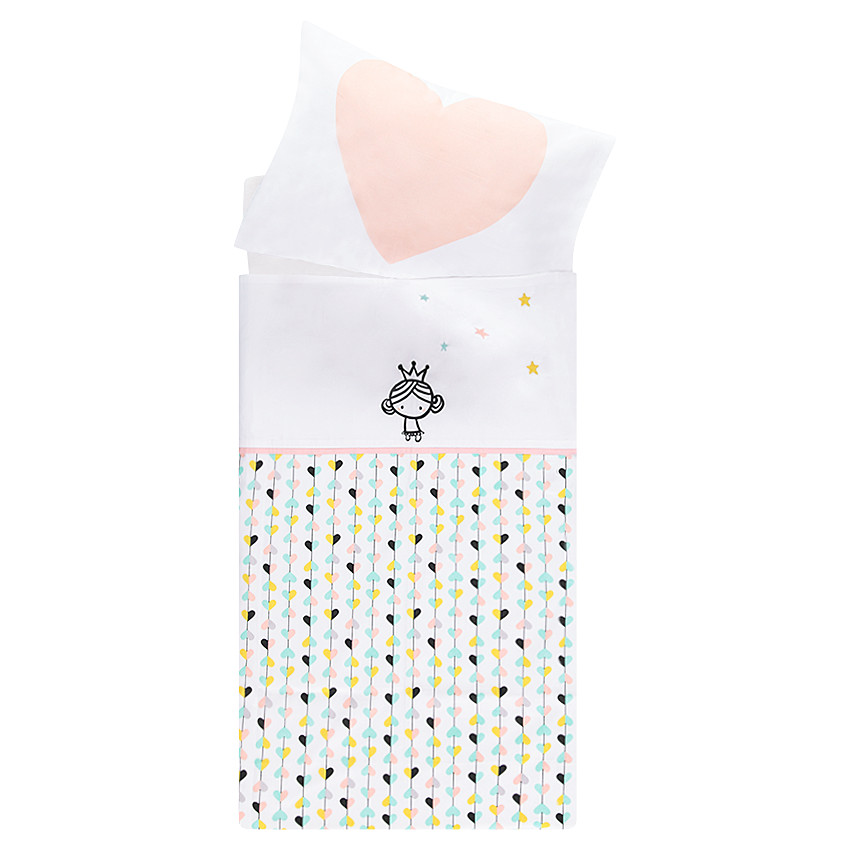 Parure de berceau drap print princesse + taie d'oreiller - 113 x 83 cm  