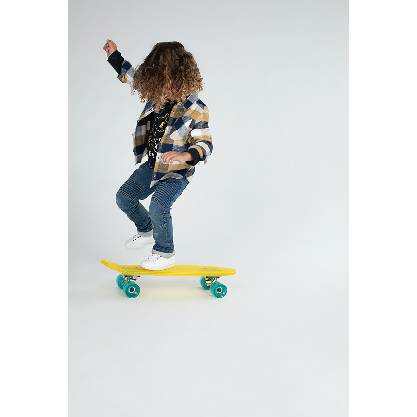 Chemise manches longues à carreaux contrastés avec poches 