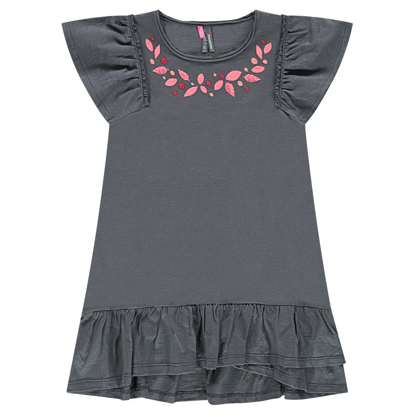 Robe manches courtes en jersey avec broderies et volants 