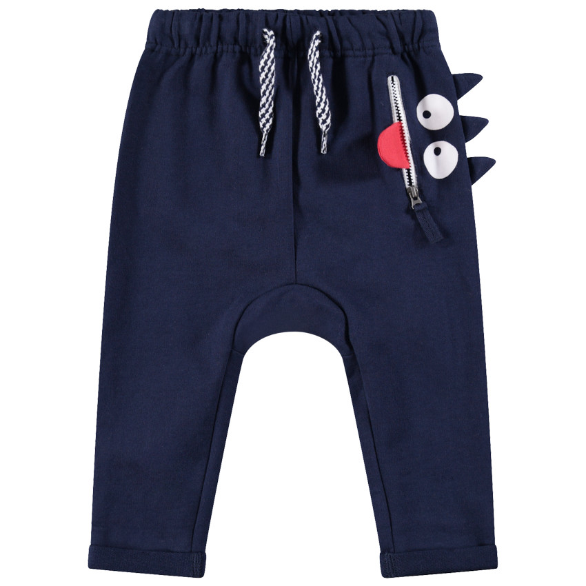 Pantalon de jogging en molleton avec poche zippée et monstre printé 