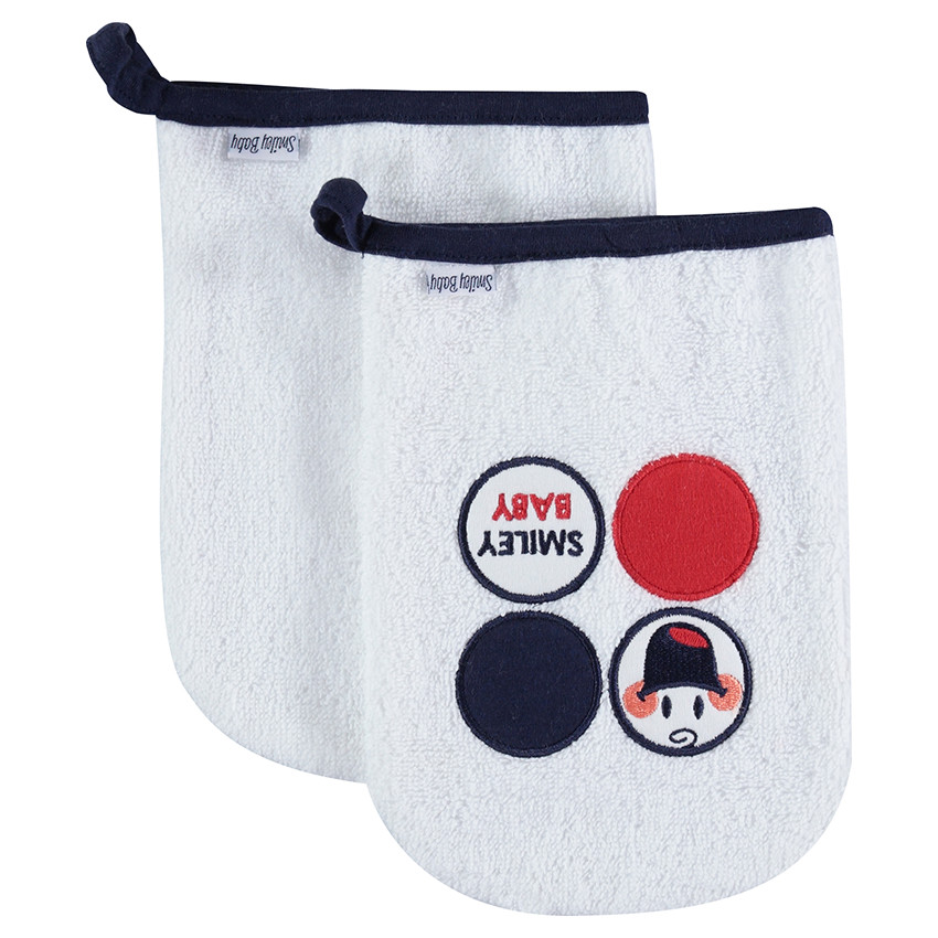 Lot de 2 gants de toilette en éponge avec badges Smiley 