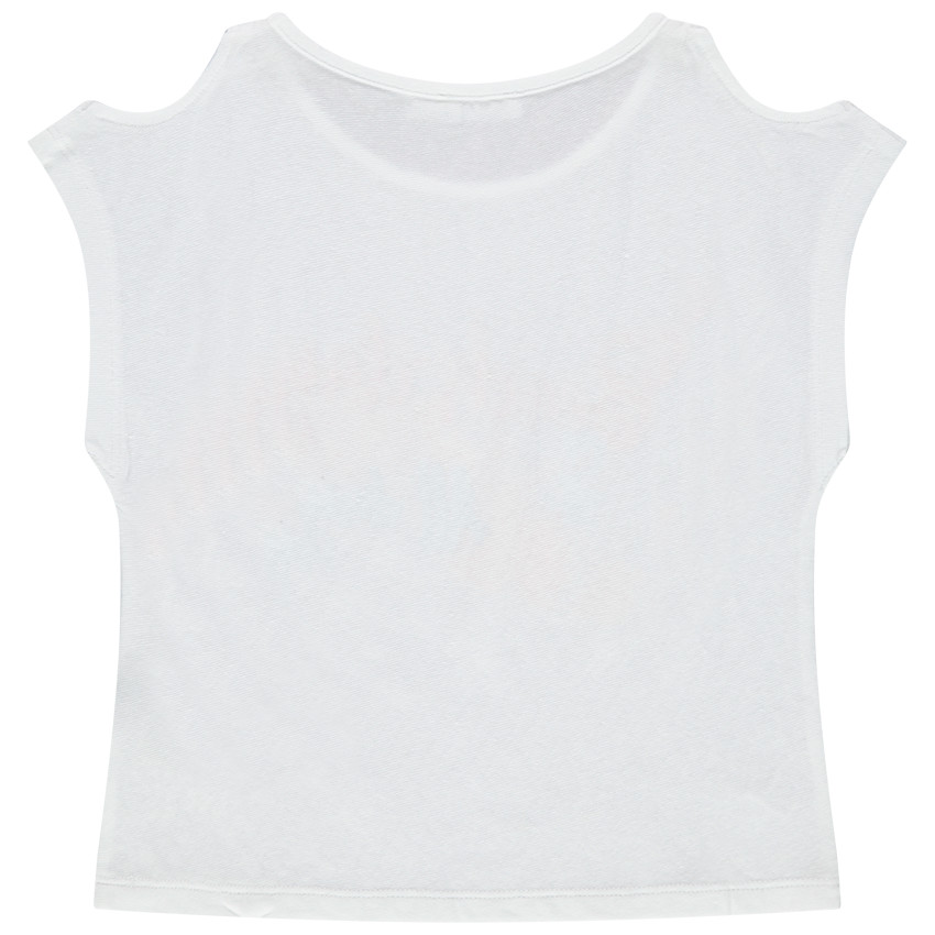 T-shirt manches courtes à épaules ajourées et message printé 