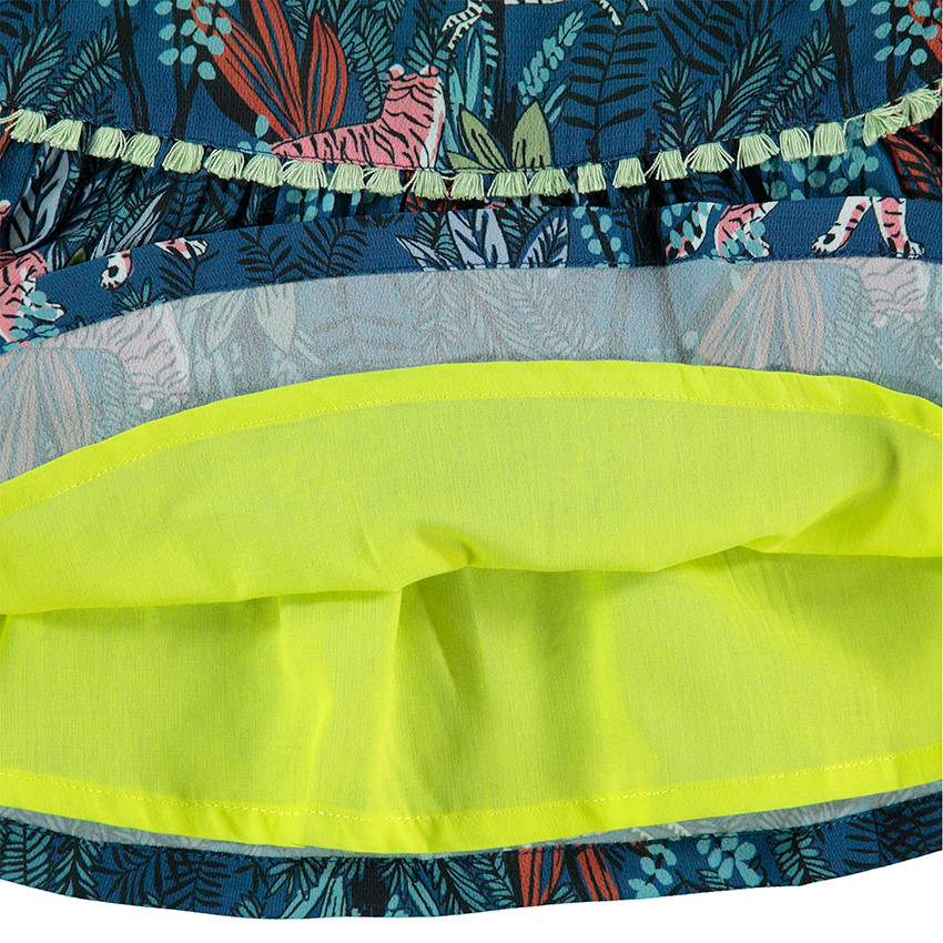 Tunique imprimée à manches évasées et pompons 