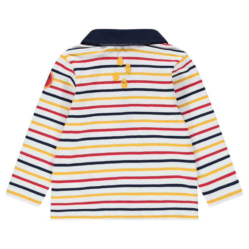 Polo manches longues avec rayures contrastées et badge patché 