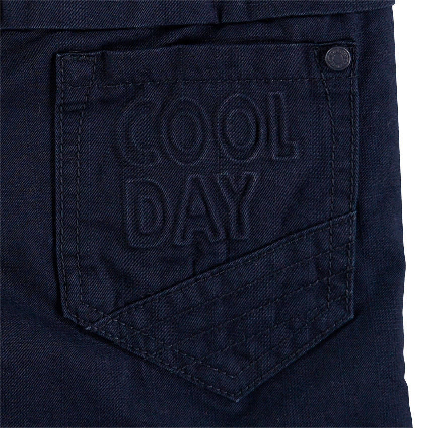 Pantalon en toile bleu marine avec bretelles rayées amovibles 