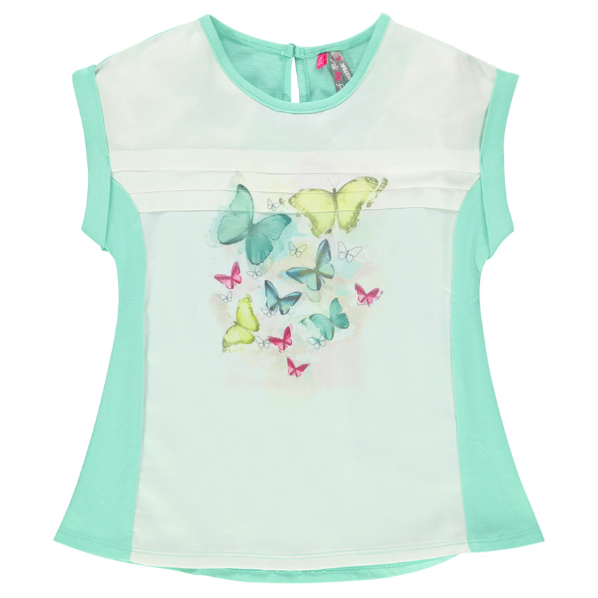 Tunique manches courtes bicolore print papillons 